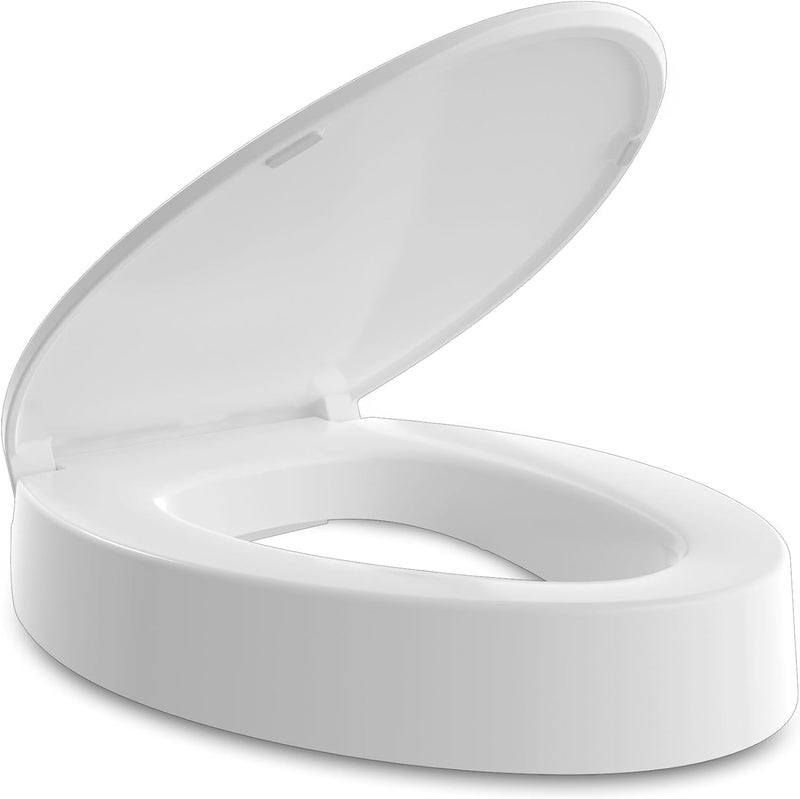 CcBello ELONGATED toilet seat risers for seniors, Slow Close, Elevated toilet seat, Heavy Duty, Never Loosen, Raised toilet seat elongated bowl, White(18.5”) - Image 1